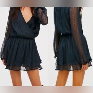 Free People Navy Dahlia Drop Waist Mini Dress - Size XS